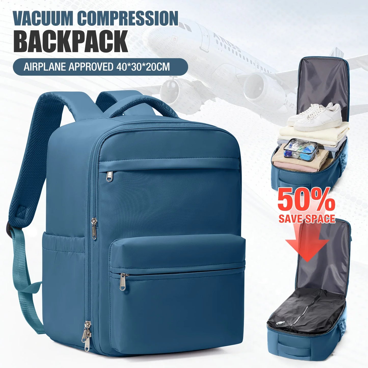 Men Vacuum Compression Backpack 15.6in Laptop Backpack Expand Hiking Vacuum Travel Backpack, Ryanair Backpack 40x30x20 Cabin Bag