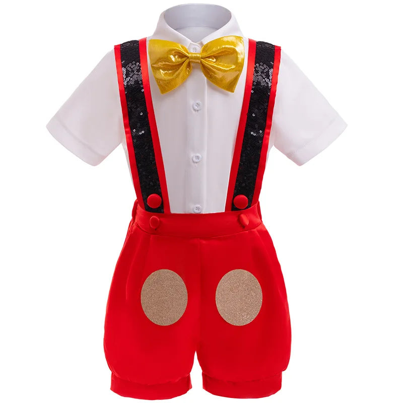 Halloween Stage Performance Cosplay Costume New Boys' Bright tie short sleeved Gentleman Suit Baby Cute Overalls three piece set