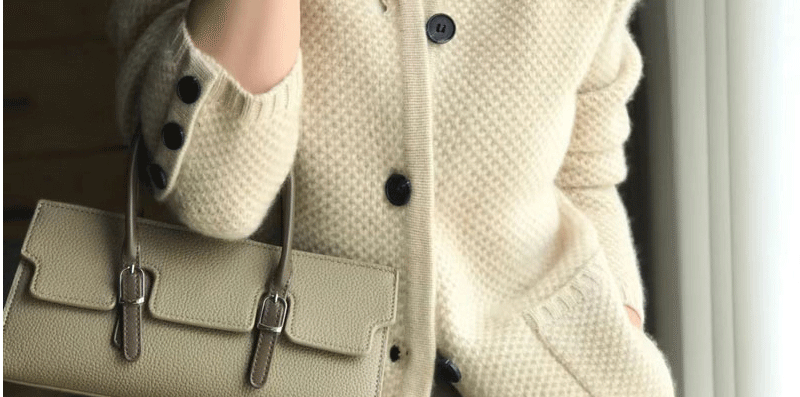Autumn Winter Thickened 100% Cashmere Wool Cardigan Women Stand Neck