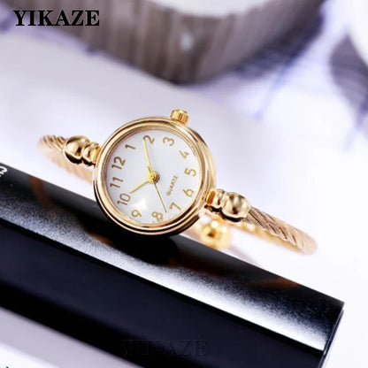 Retro Ladies Quartz Wristwatch Women Watches Small Gold Bangle Bracelet Watch Stainless Steel Clock Fashion Casual Dress Watch
