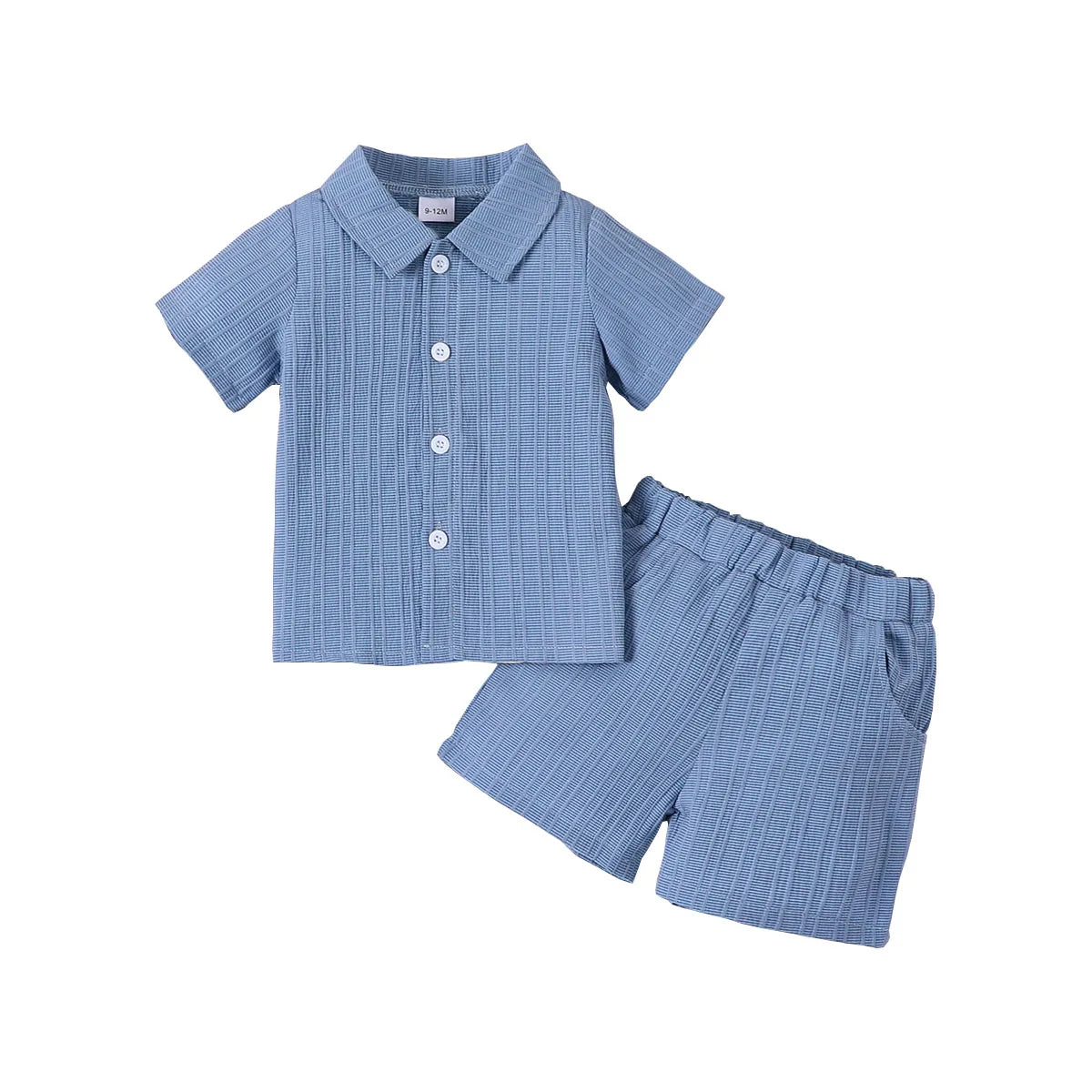 2-piece baby boy fashion casual woven jacquard fabric short sleeved shirt top and shorts set