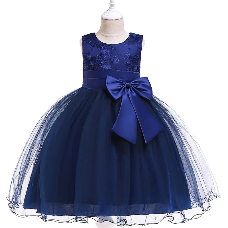 Girl Dress Flower Embroidered Bow Princess Dress Children Lace Mesh Tutu Wedding