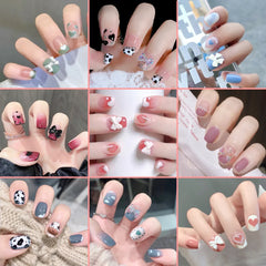 24Pcs French With Drill Short Fake Nails Press On Nail Tips Artificial Full Cover Cute Bow Wearing False Nails Art Free Shipping