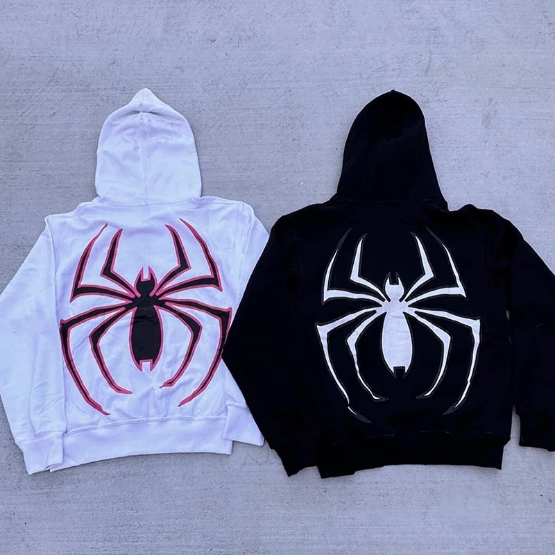 Y2k Spider Hoodies Women Men Hip Hop Zip Up Long Sleeve Jacket Graphic Punk