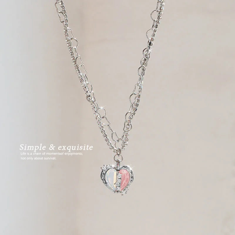 Y2K Accessories Fashion Peach Heart Water Drop Pendant Necklace Pink Crystal Egirl Sweet Cool Clavicle Chain Aesthetic Jewelry
