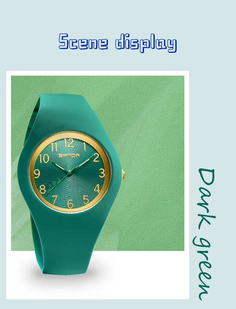 SANDA 6186 Simple Luxury Student Quartz Watch Clock Gift Outdoor Light Silicone Strap Wristwatch for Boy and Girl