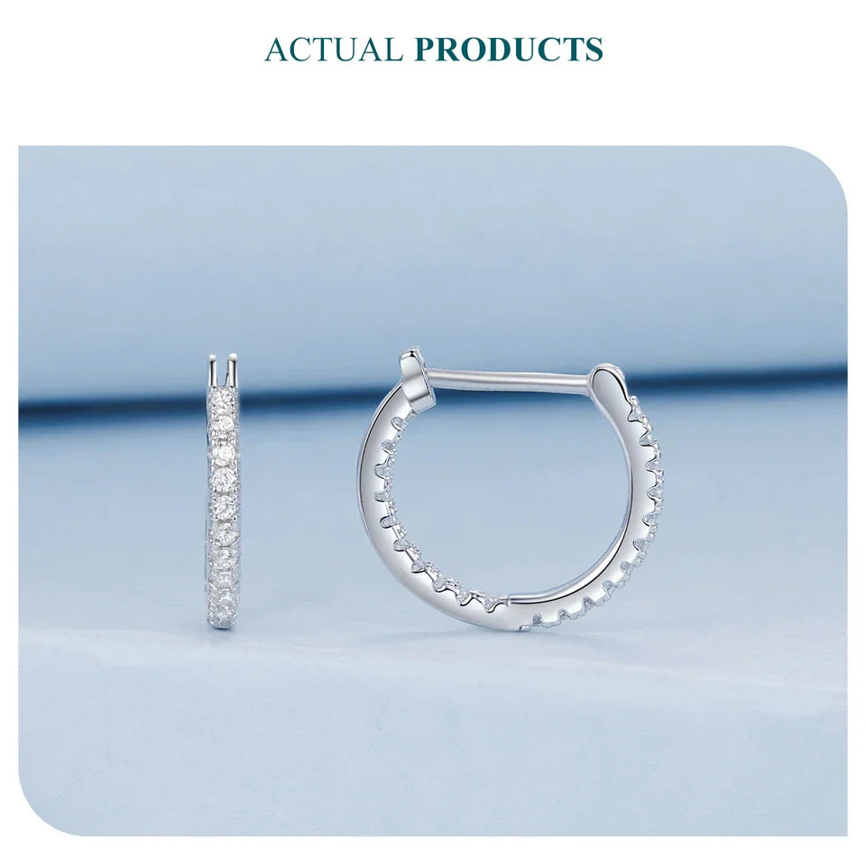 BAMOER 925 Sterling Silver Cubic Zirconia Hoop Earrings, White Gold Plated Lightweight Hypoallergenic Hoop Earrings for Women