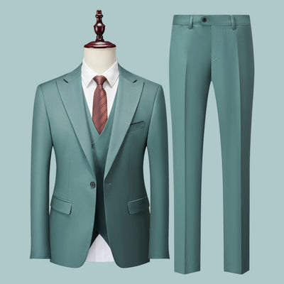 ( Jacket + Vest + Pants ) Solid Color Office Business Formal Men's Suit Three Piece Set Groom Wedding Dress Party Tailcoat