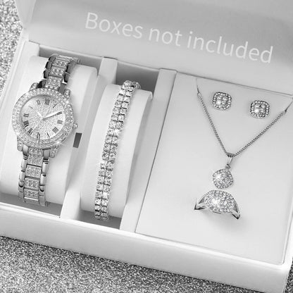 6PCS/Set Luxury Full Diamond Women Watches Fashion Ladies Quartz Wristwatch Jewelry Set Reloj Mujer（Without Box）