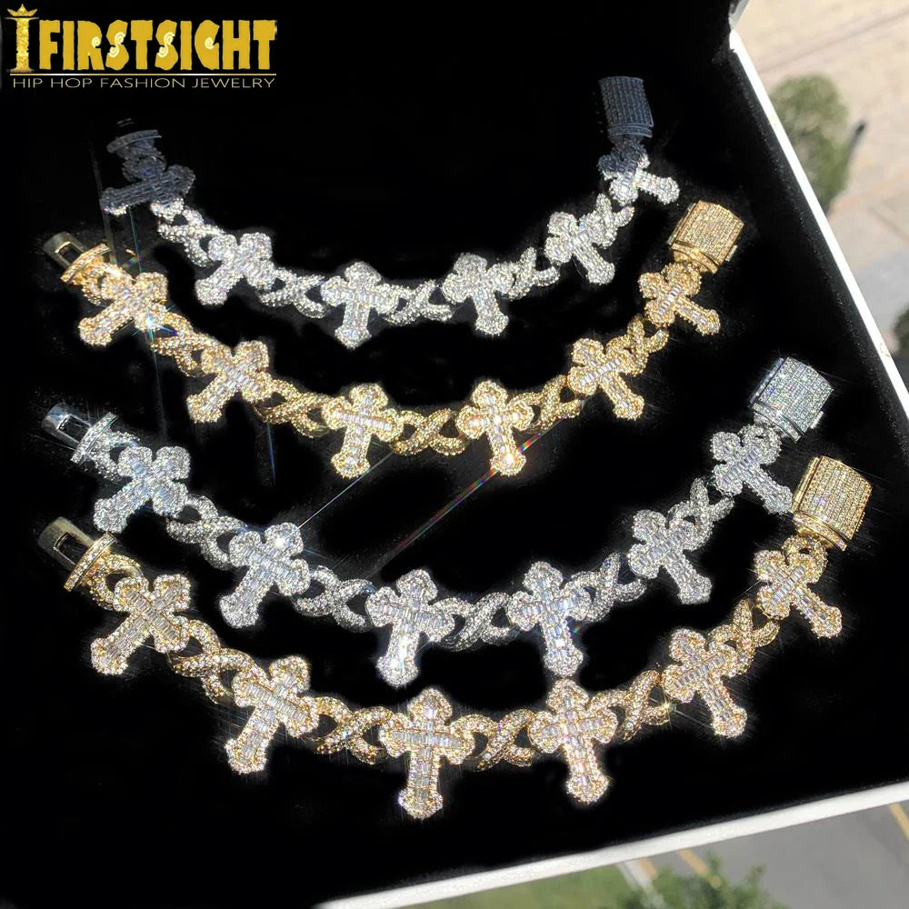 New Iced Out Cross Infinity Charm Bracelet Micro Paved Cubic Zirconia Cuban Chain For Women Men Hip Hop Rapper Jewelry