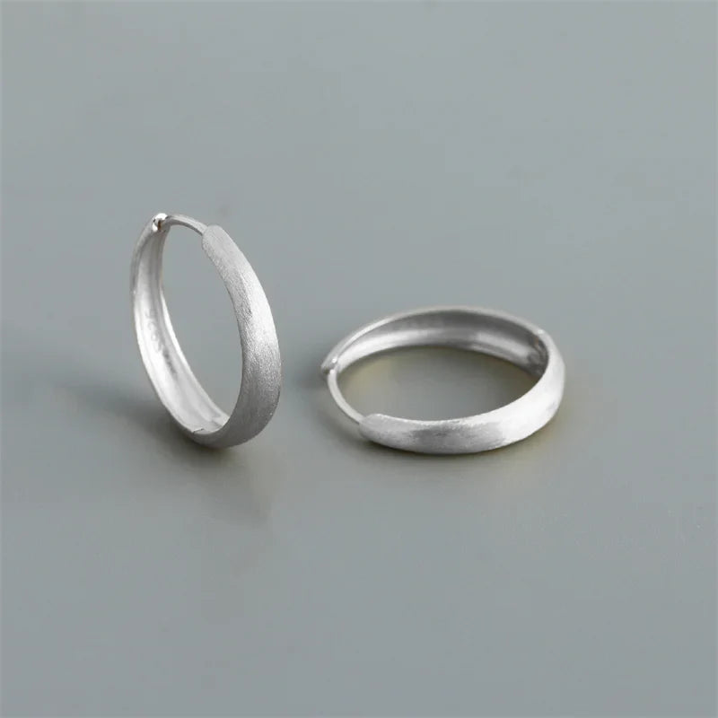 WANTME 925 Sterling Silver Simple Statement Matte Large Huggies Hoop Earrings for Men Women Fine Gothic Punk Charms S925 Jewelry