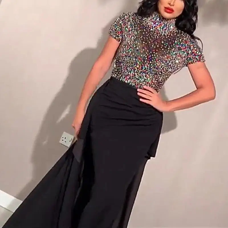 Evening Dresses Mermaid Floor-Length Short Sleeved of Cocktail Party Dress Women