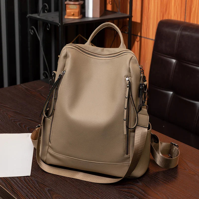 Large capacity retro style soft women's backpack, convertible shoulder bag, perfect for commuting and travel