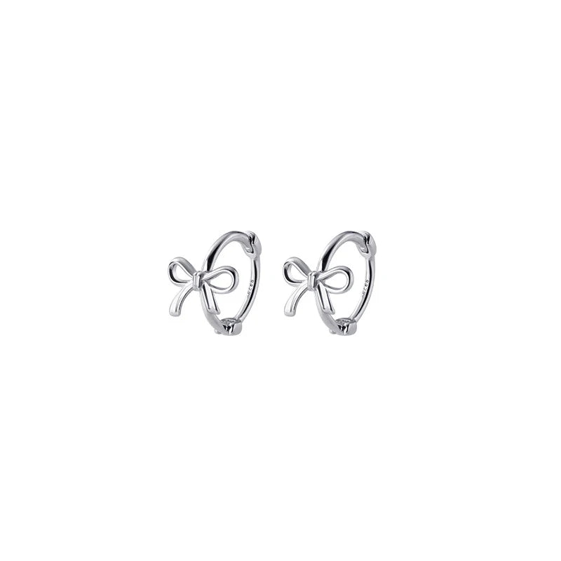 WANTME 925 Sterling Silver Fashion Simple Bow Huggies Ear Hoop Earrings for Women Cute Girl Romantic Korean Butterfly Jewelry
