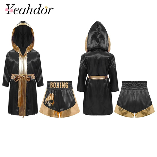 Muay Thai Outfit for Boys Girls Children Clothes Sets Boxing Outfit Satin Fighting Training Cosutmes Kids Boxer Robes suits
