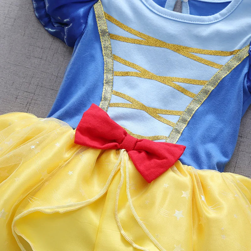 Snow White Princess Party Dress Kids Girl Short Puff Sleeve Costume Halloween Birthday Ball Gown Clothes K116