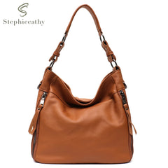 Leather Women Shoulder Bag Lady Cowhide Multi Pockets Casual Soft Hobo