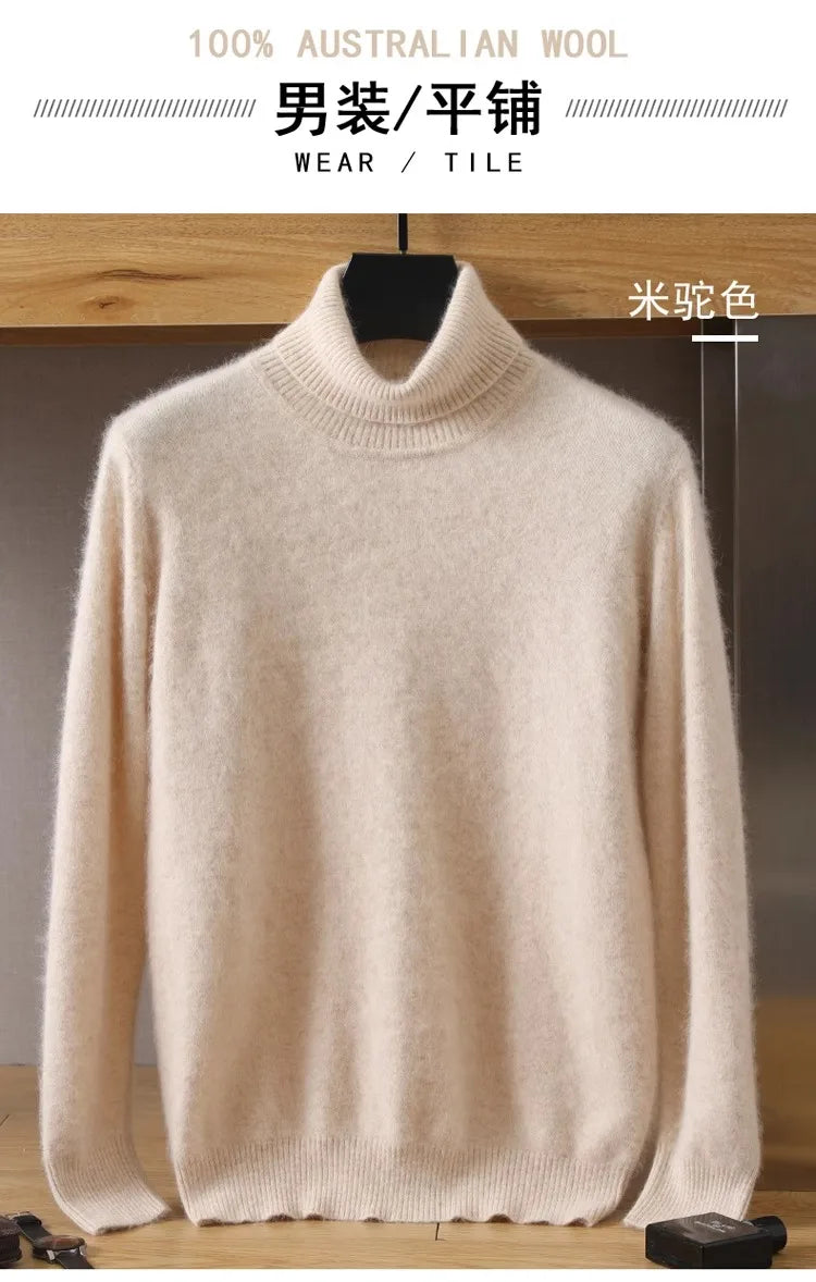 Men's 100% pure Mink velvet Cashmere Sweater High Lapels Pullovers Knitted Winter