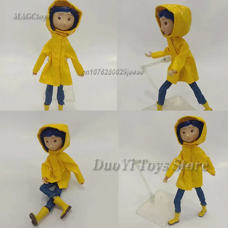 NECA Anime Coraline Doll Articulated Anime Figure Raincoat Sweater In Striped Shirt Toy LA Girl Decoration Model Bithday Gifts