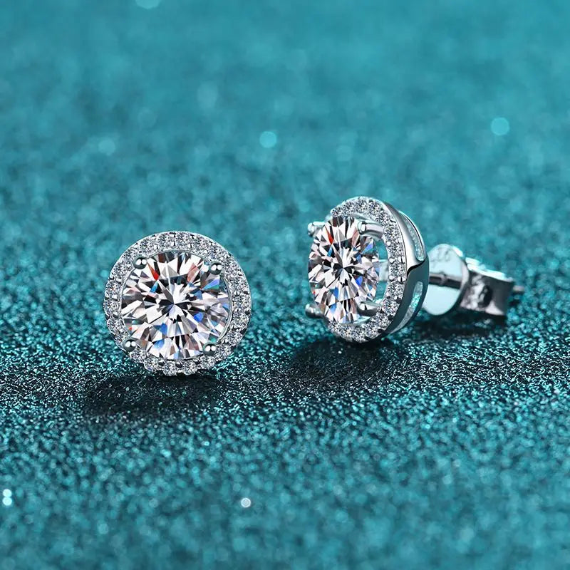 925 Sterling Silver 1 Carat Moissanite Round Earrings Engagement Wedding Daily Work Party Travel Luxurious Gift For Women