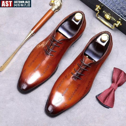 Handmade Mens Oxford Shoes Genuine leather Brogue Dress Shoes Classic Business Formal Shoes Italian leather shoes wedding shoes