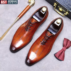 Handmade Mens Oxford Shoes Genuine leather Brogue Dress Shoes Classic Business