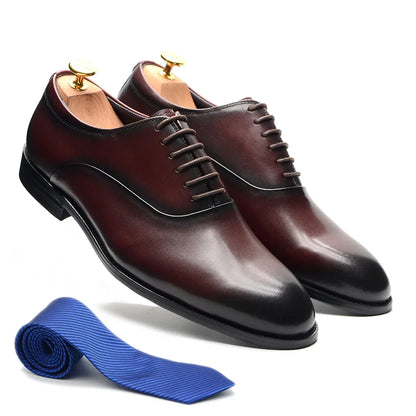 Italian Classic Mens Oxford Dress Shoes Genuine Leather Lace-up Plain Toe Burgundy Black Business Wedding Formal Shoes for Men