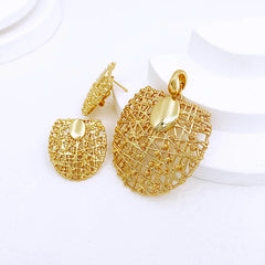 Gold Color Necklace Earrings Set For Women Unique Choker Pendant Earrings 3Pcs