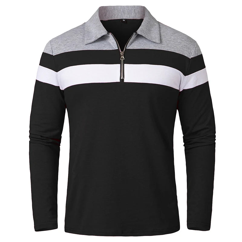 Men's Long Sleeve Striped Polo Shirts 1/4 Zip Cotton Patchwork Collared Shirt Casual Fashion Pullover Slim Fit Golf Shirt