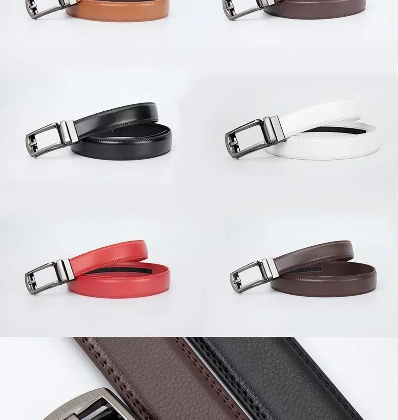 New Trendy Fashion Versatile Leather Men's Belt Alloy Automatic Buckle Two-layer Cowhide Classic Business Versatile Men's Belt