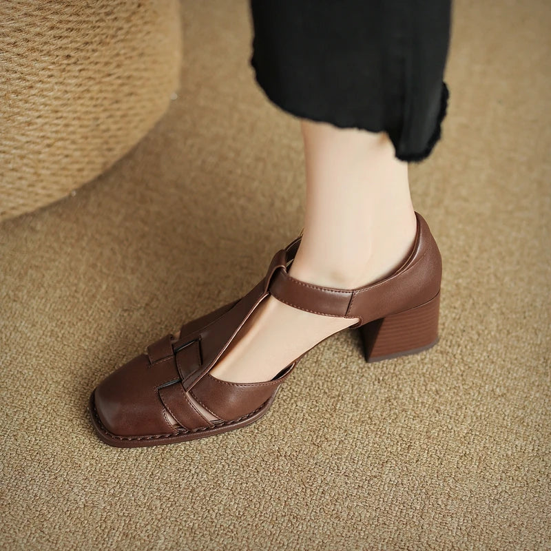 Women Sandals Shoes High Heels Elegant Genuine Leather High Quality Comfortable Shoes Women Casual Office Lady  LX31