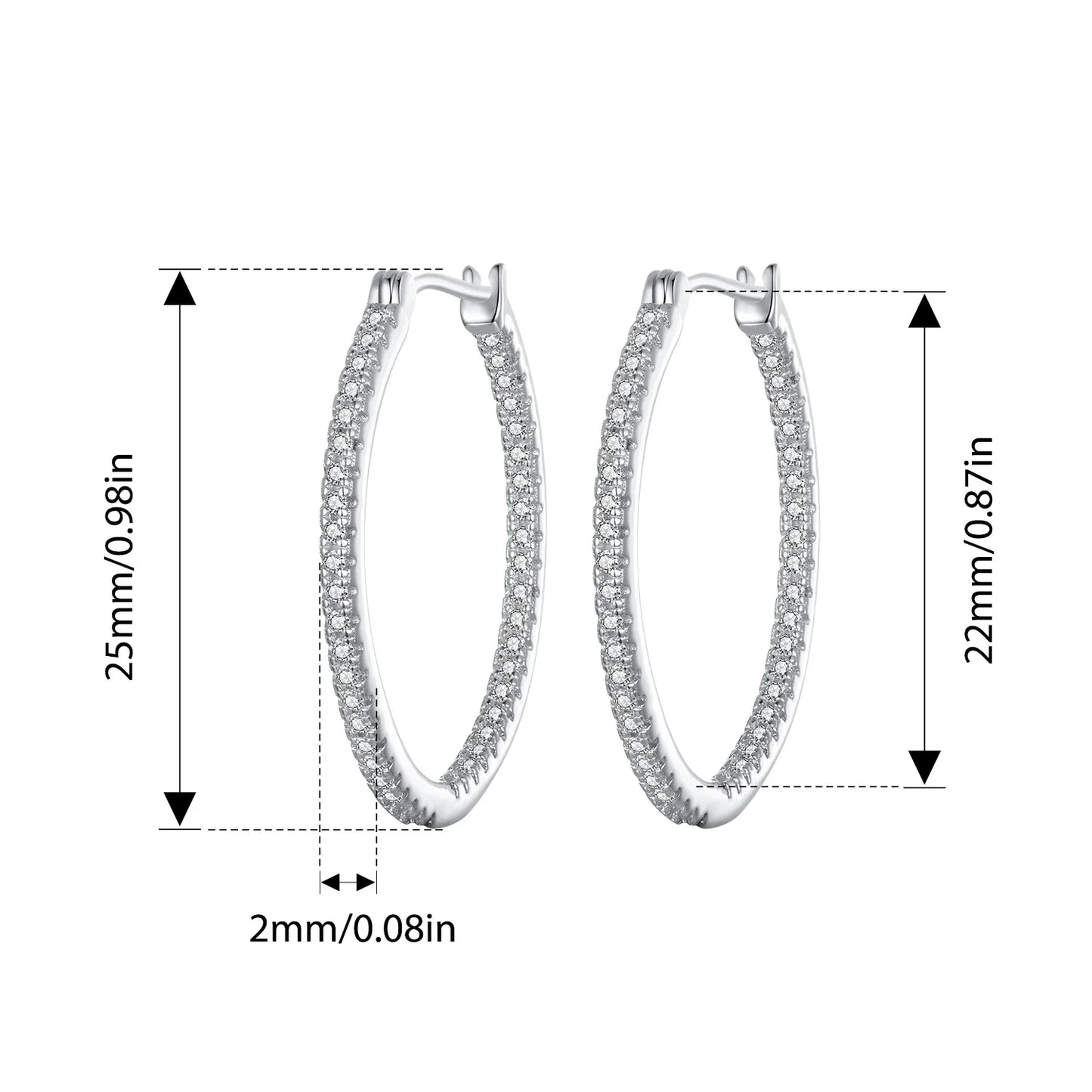 BAMOER 925 Sterling Silver Cubic Zirconia Hoop Earrings, White Gold Plated Lightweight Hypoallergenic Hoop Earrings for Women