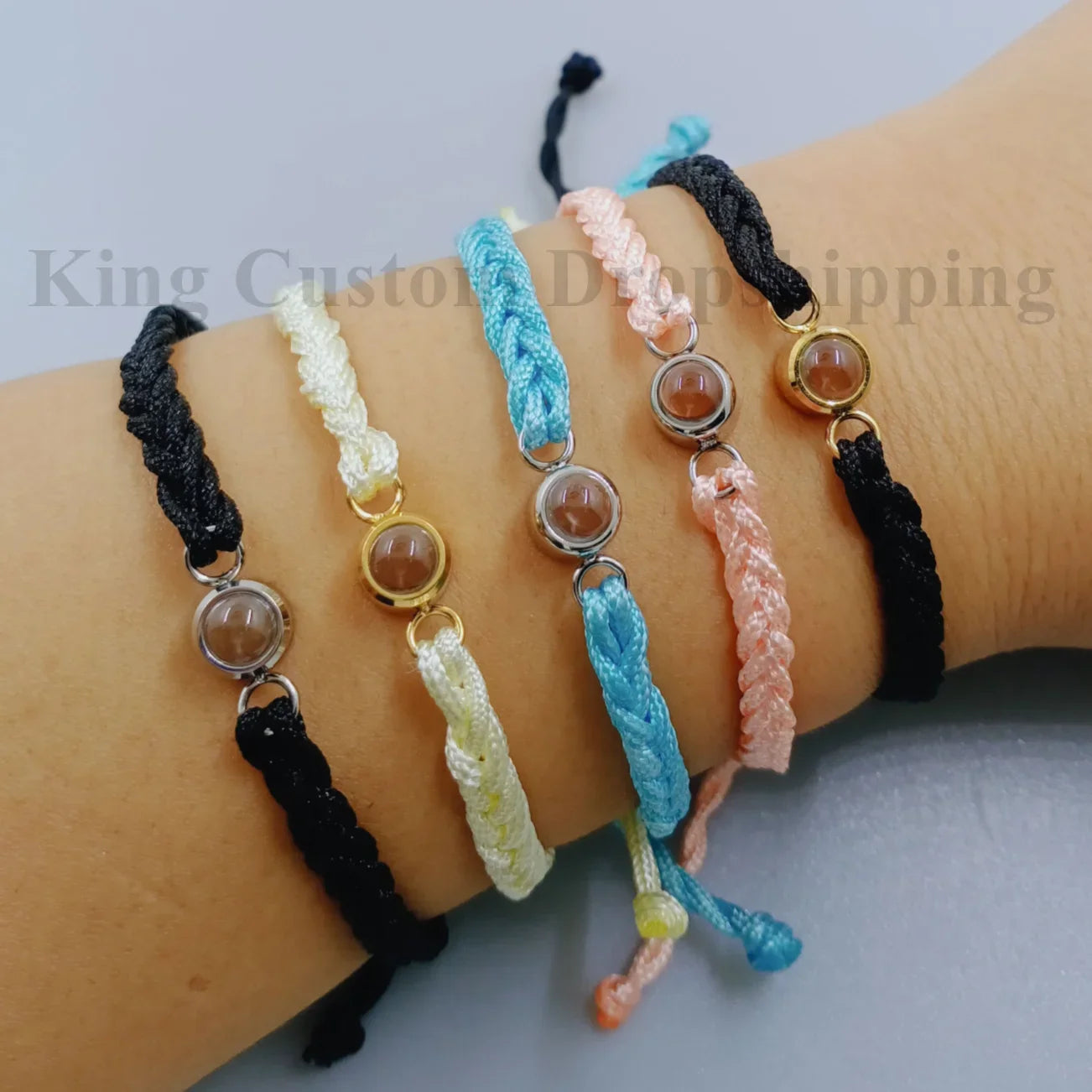 Projection Photo Circle Bracelet Personalized Stainless Steel Custom Pet Photo Couples Bracelets Mothers Day Gift