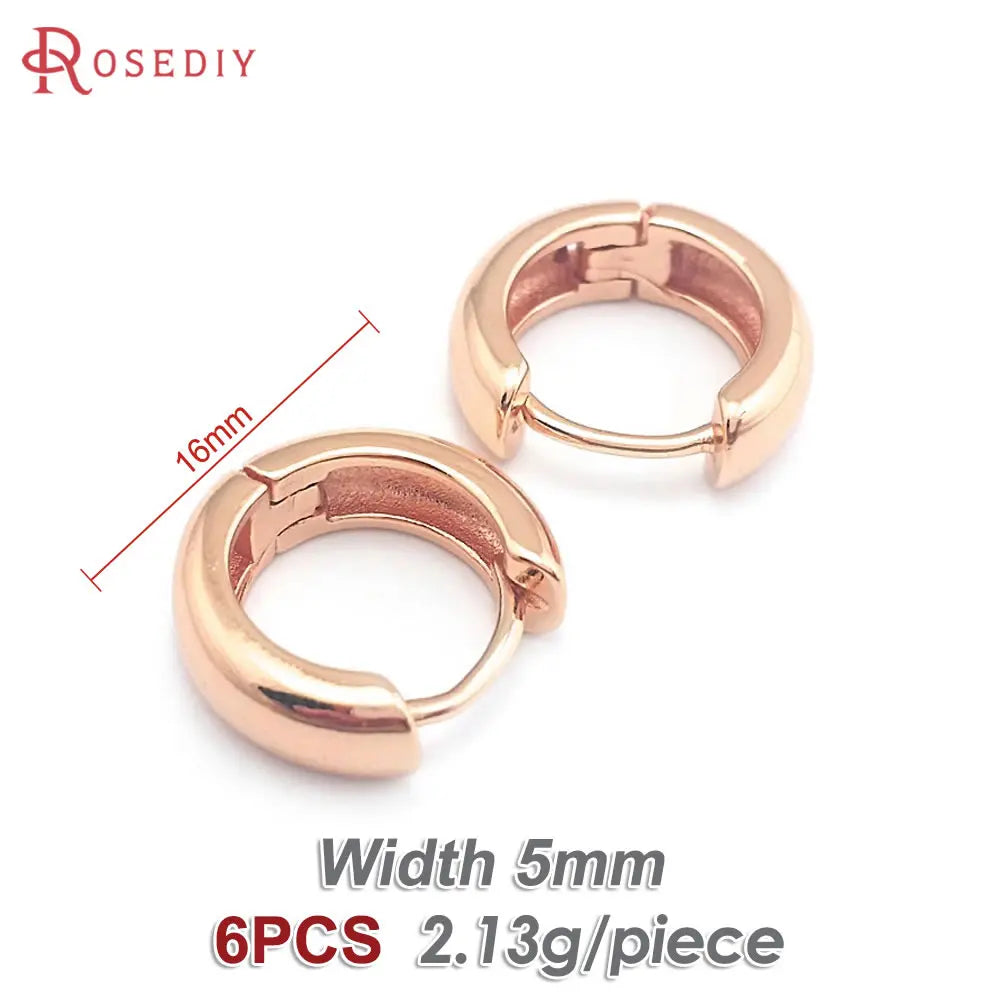 6PCS 14MM 16MM 18MM 23MM 25MM 30MM 18K Gold Color Brass Round Circle Loop Earrings Hoops Jewelry Making Supplies Accessories