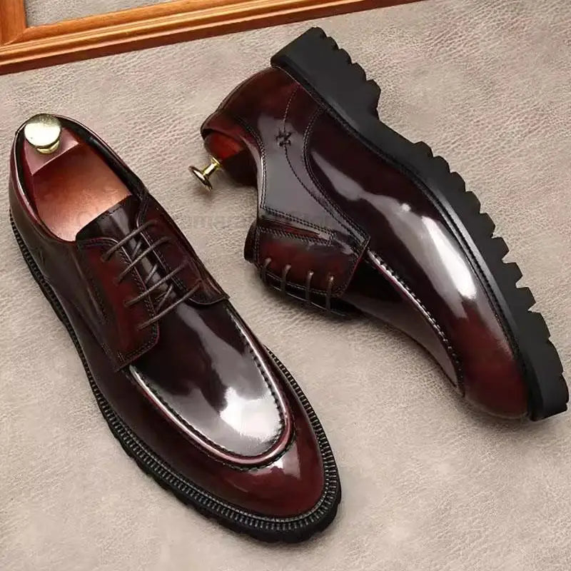 HKDQ Luxury Men's Oxfords Genuine Leather Round Head Lace-Up Dress Shoes For Men Wedding Party Business Office Formal Derby Shoe
