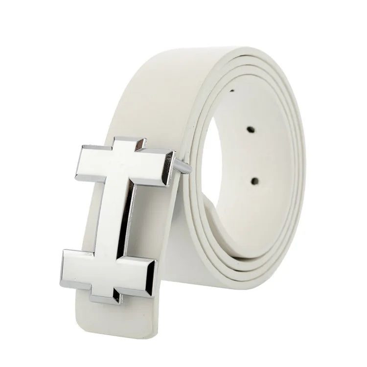Men's and Women's Casual Fashion Belt  Korean Version Gold Buckle Belt Trendy I-shaped Buckle Belt