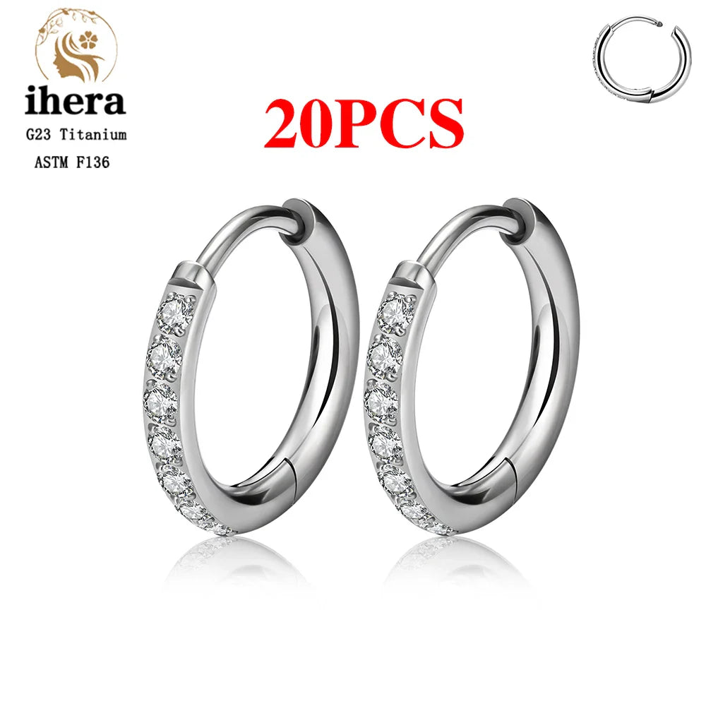 2/20PCS G23 Titanium Piercing Round Earrings Hoops with Zircon Ear Buckle Women Ear Tragus Cartilage Helix Piercing Jewelry