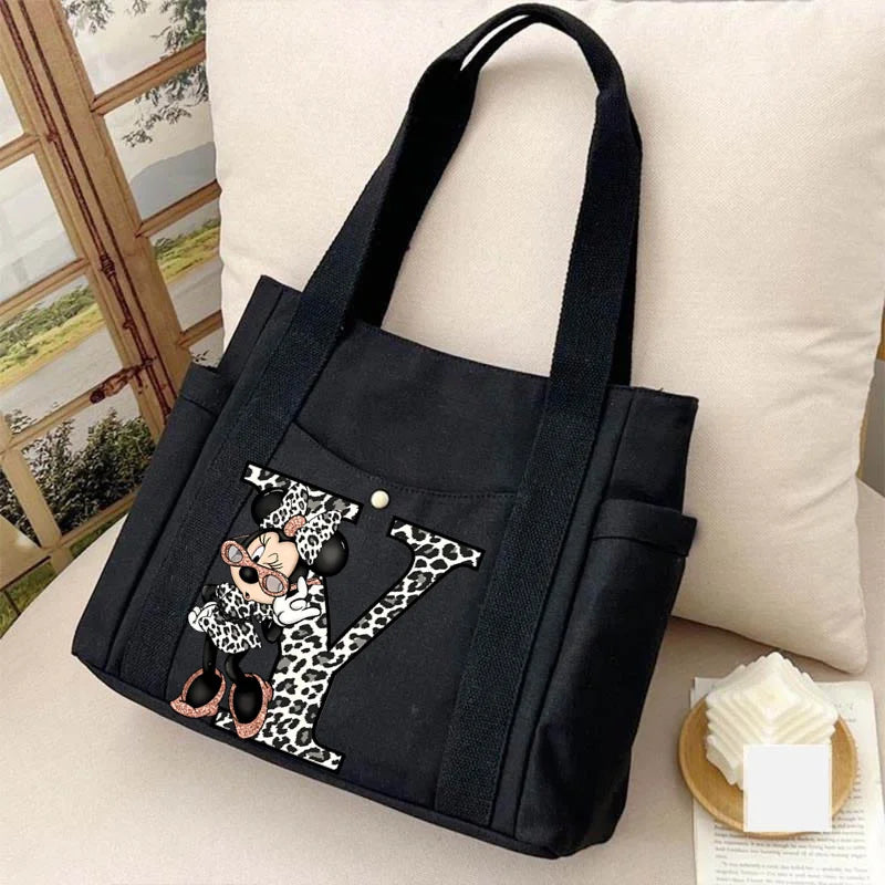 Cute Minnie Mouse Women's Bags Disney A-Z 26 English Letters Shoulder Bag