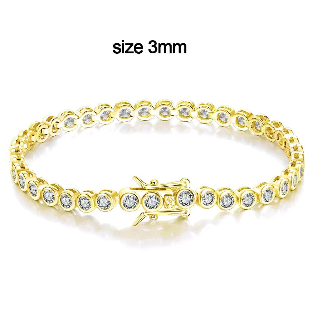KNOBSPIN D VVS1 Round Moissanite Tennis Bracelet Original s925 Sterling Silver Plated 18k Gold with GRA Bracelets for Women Man