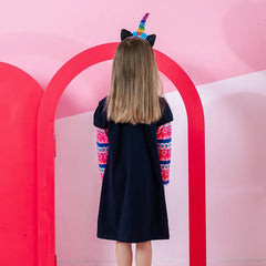 Girls Casual Dresses Kids Unicorn Appliqued Cotton Year Dress Children