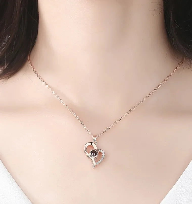 100 Languages I Love You Projection Necklace Couple Personality Love Charm Girl Gift I Love You Necklace Heart Pendant Necklace
