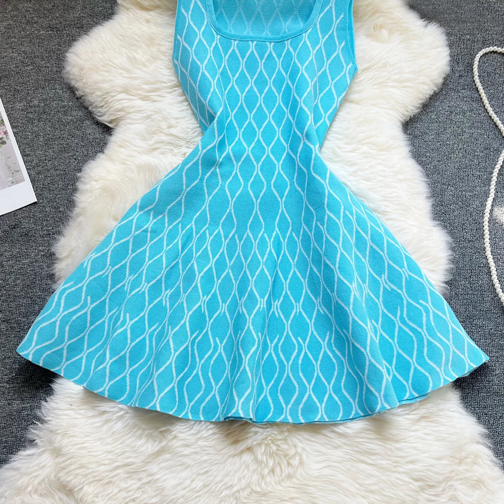 YuooMuoo Brand Fashion A-line Short Women Dress Elegant Y2K Geometric Knitted Summer Dress Female Harajuku Black Party Vestidos