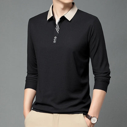 New Men's Business Casual Long Sleeved Shirt Solid Color Polo Shirt Fashionable Breathable Comfortable Versatile Top