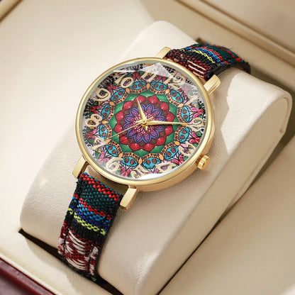 1/2/3/5PCS Fashion Women Watches Vintage Flowers Printed PU Strap Quartz Watch for Women Clock Gift Reloj Mujer（Without Box）