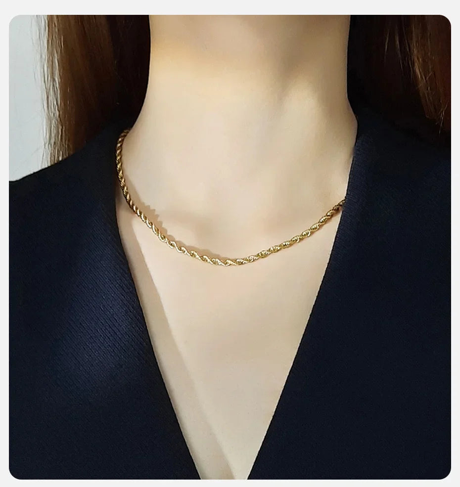 Vnox Dainty Gold Color Rope Chain Necklaces for Women Men,Chic Twisted Collar, Waterproof Stainless Steel Link 2/3/4/5mm Width