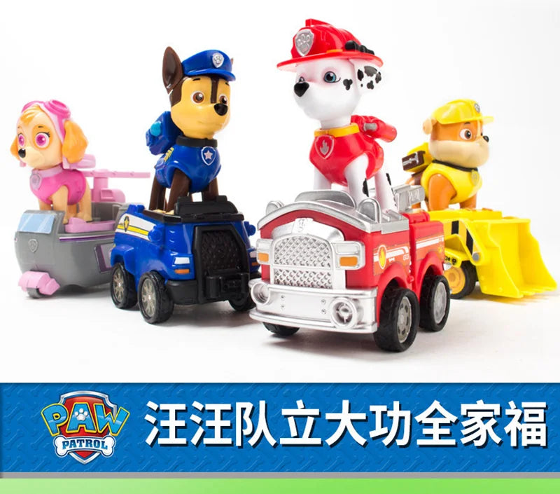 100% Original Paw Patrol 4PCS Vehicle Chase Skye Marshall Pull Back Cars Playset Kids Action Figure Children Toys Birthday Gift