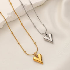 Ramos Temperament Heart Pendant Chain Necklace for Women Stainless Steel Stylish