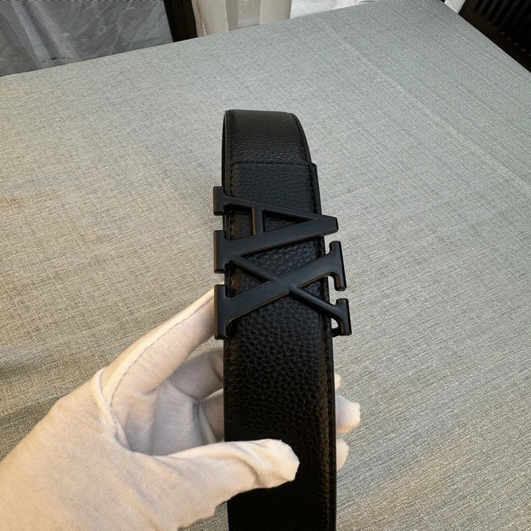 2026 Designer Men's Belt - AX Letter Buckle, 3.8cm Wide, Lychee Pattern, Plain Weave, High-End Fashion, Premium Leather Waistban