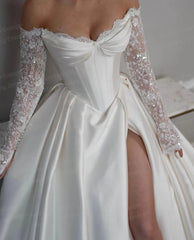 Wedding Dresses A Line Woman's Sequined Off Shoulder Bride Gowns