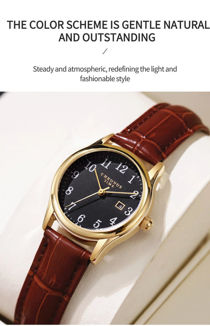 CHRONOS Luxury Watch For Woman High Quality Ladies Quartz Watch Waterproof Date Leather Women Watches reloj+box